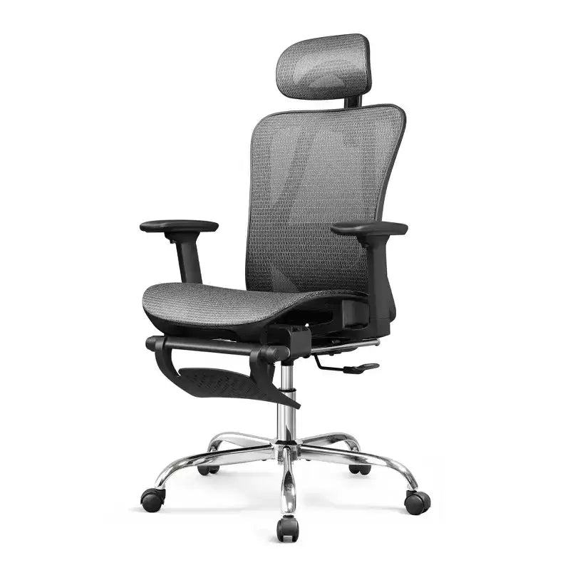 Silla de oficina ergonómica de malla GALAXHERO, silla reclinable de escritorio con respaldo alto, reposapiés retráctil y soporte lumbar ajustable, función de inclinación, color negro