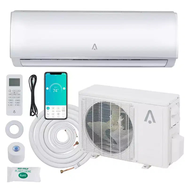 Aire Acondicionado de Sistema Dividido con Wifi de 9000 BTUs, Unidad de Aire Acondicionado sin Ductos Inverter R454B 19 SEER2 115V con Condensador Precargado