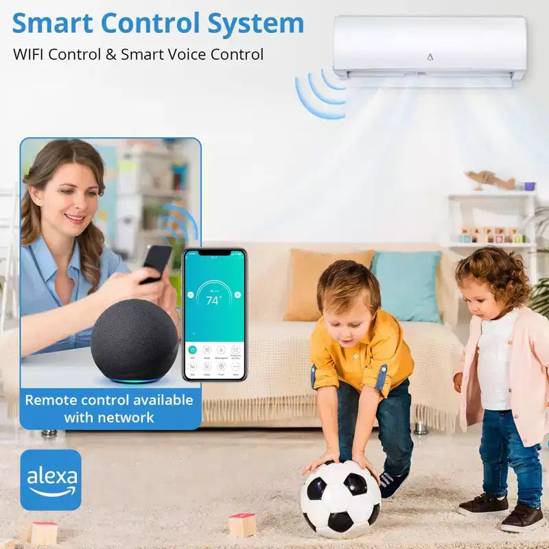 Aire Acondicionado de Sistema Dividido con Wifi de 9000 BTUs, Unidad de Aire Acondicionado sin Ductos Inverter R454B 19 SEER2 115V con Condensador Precargado