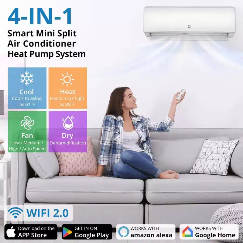 Sistema de aire acondicionado Mini Split sin conductos de 12,000 BTU, serie R45 SEER2 de 20 con Wifi, enfría hasta 70 metros cuadrados, kit de instalación completo, 208V/230V