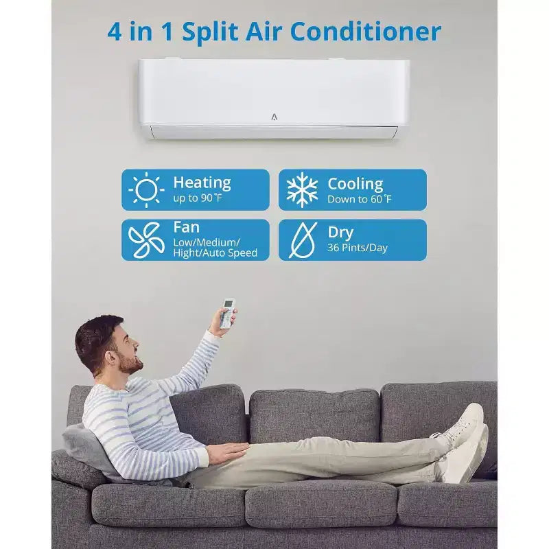 Sistema de aire acondicionado Mini Split sin conductos de 12,000 BTU, serie R45 SEER2 de 20 con Wifi, enfría hasta 70 metros cuadrados, kit de instalación completo, 208V/230V