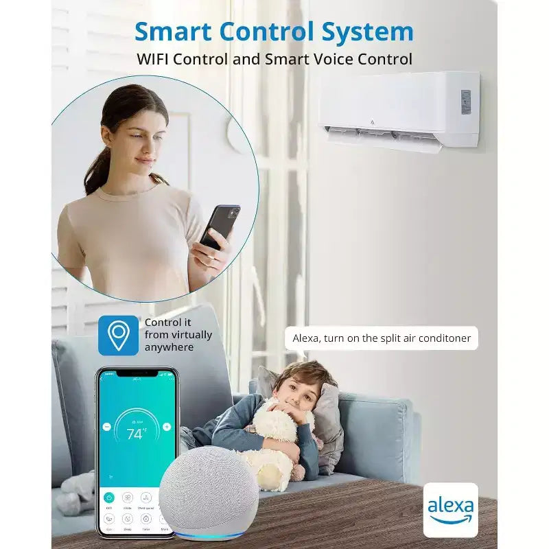Sistema de aire acondicionado Mini Split sin conductos de 12,000 BTU, serie R45 SEER2 de 20 con Wifi, enfría hasta 70 metros cuadrados, kit de instalación completo, 208V/230V
