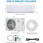 Sistema de aire acondicionado/calefacción Mini Split de 9,000 BTU, aire acondicionado y calefactor Split, 23 SEER2 / 115 V, enfría habitaciones de hasta 46 m², blanco