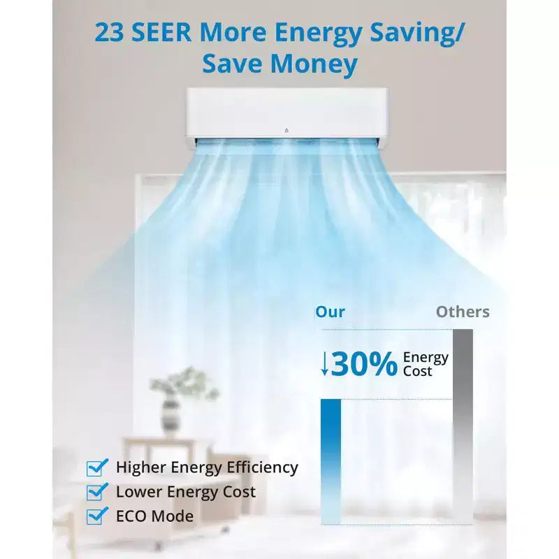Sistema de aire acondicionado/calefacción Mini Split de 9,000 BTU, aire acondicionado y calefactor Split, 23 SEER2 / 115 V, enfría habitaciones de hasta 46 m², blanco
