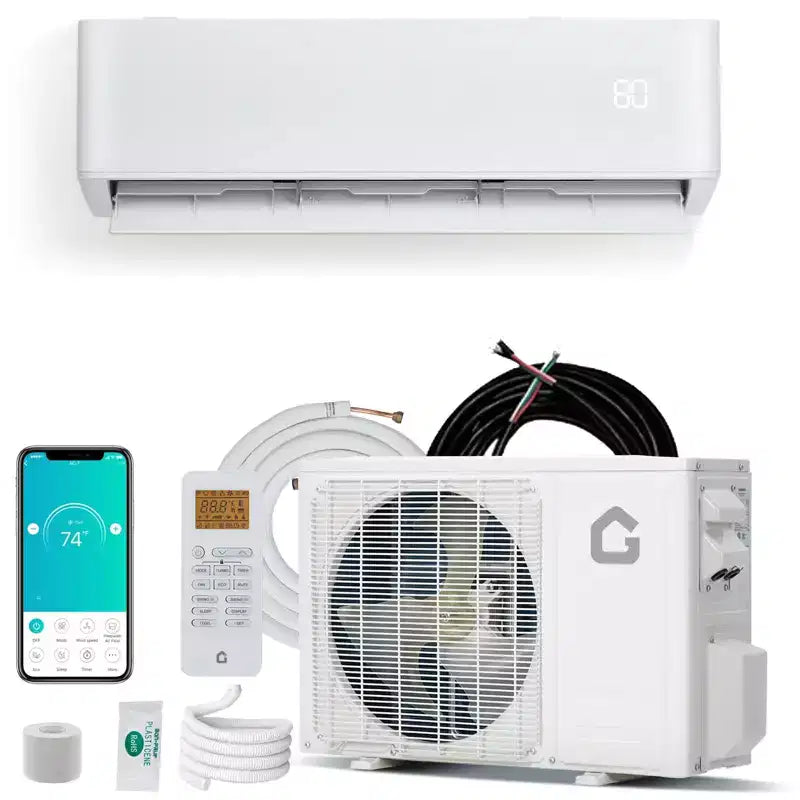 Aire Acondicionado Mini Split con Bomba de Calor, 9000 BTU Mini Split AC 24 SEER2 Enfría Hasta 42 m², Unidad de AC Inverter sin Ductos con Wifi, 208/230V