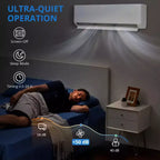 Aire Acondicionado Mini Split con Bomba de Calor, 9000 BTU Mini Split AC 24 SEER2 Enfría Hasta 42 m², Unidad de AC Inverter sin Ductos con Wifi, 208/230V