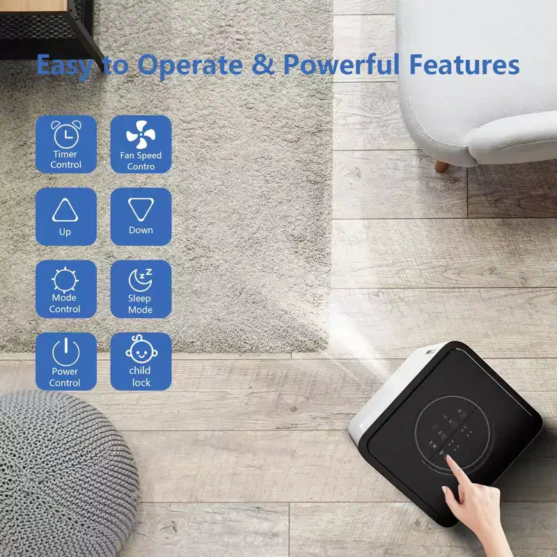 Aire acondicionado portátil de 8000 BTU con control remoto, unidad de CA silenciosa con modo frío, deshumidificador y ventilador para habitaciones de hasta 32,5 m², temporizador de 24 horas, blanco