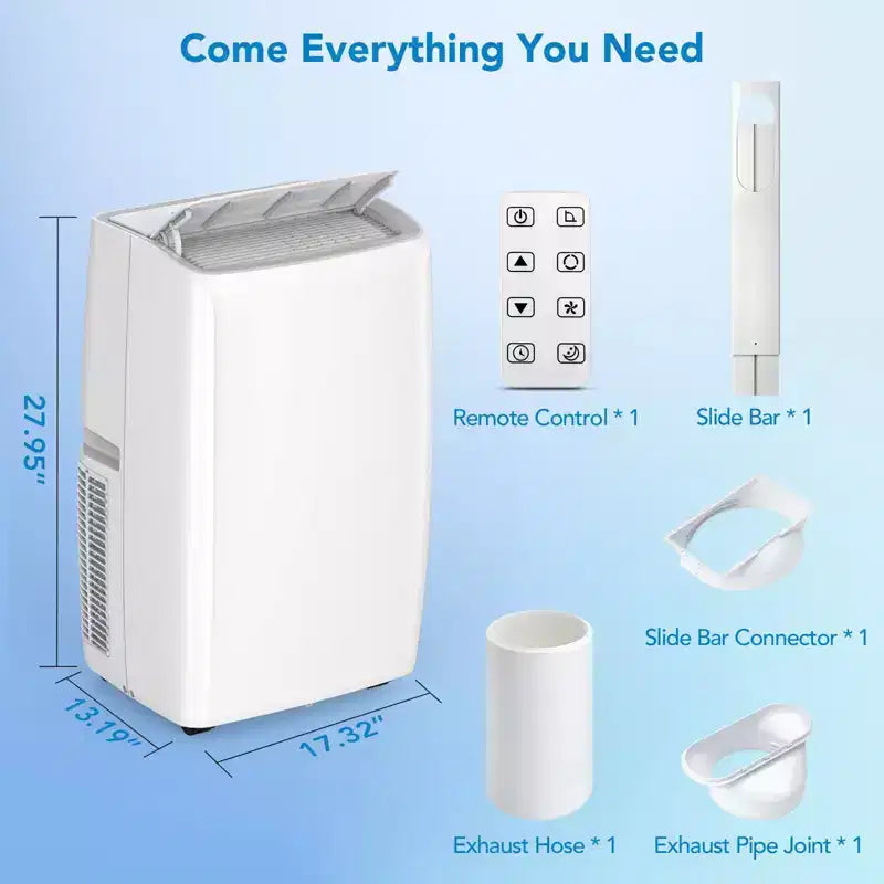 Acondicionador de aire portátil de 14000 BTU, unidad de suelo para habitación de 450-700 pies cuadrados, aire acondicionado 4 en 1 (frío/ventilador/seco/dormir), blanco