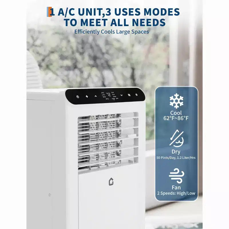 Aires acondicionados portátiles de 10000 BTU, unidades de aire acondicionado portátiles 3 en 1 para habitaciones con deshumidificador, aire acondicionado silencioso para habitaciones que enfría hasta 42 metros cuadrados.