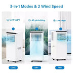 Aires Acondicionados Portátiles de 8000 BTU con Control Remoto y Temporizador de 24H, Unidad de CA Portátil 3 EN 1 de Bajo Ruido con Deshumidificador y Ventilador, hasta 32.5 m².