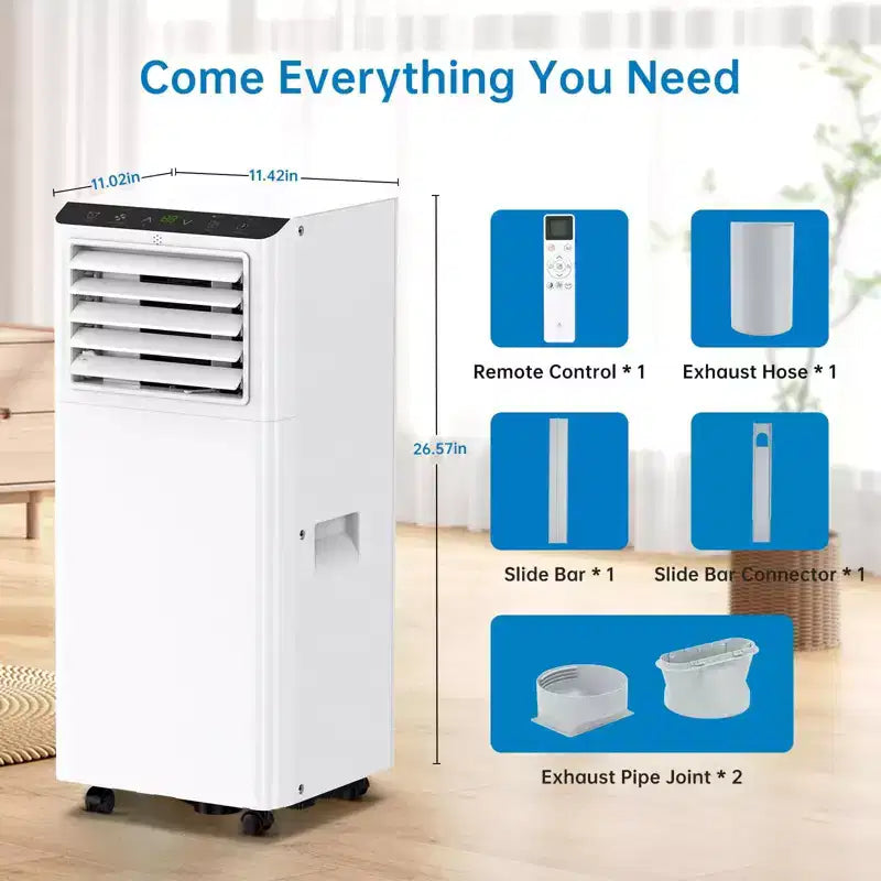 Aires Acondicionados Portátiles de 8000 BTU con Control Remoto y Temporizador de 24H, Unidad de CA Portátil 3 EN 1 de Bajo Ruido con Deshumidificador y Ventilador, hasta 32.5 m².