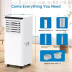 Aires Acondicionados Portátiles de 8000 BTU con Control Remoto y Temporizador de 24H, Unidad de CA Portátil 3 EN 1 de Bajo Ruido con Deshumidificador y Ventilador, hasta 32.5 m².