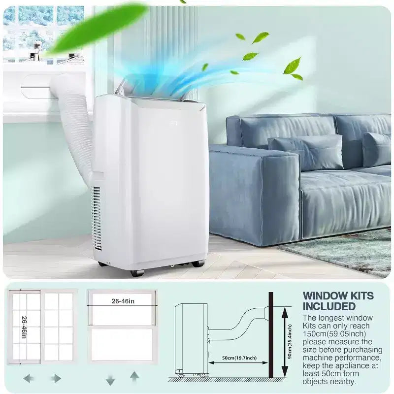 Aire acondicionado portátil de 14000 BTU, enfriamiento rápido 70 m², aire acondicionado de piso portátil 3 en 1 con enfriamiento, deshumidificación y ventilador