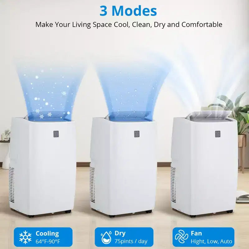 Aire acondicionado portátil de 12000 BTU, 3 en 1, refrigeración, ventilador deshumidificador para habitaciones de hasta 450 pies cuadrados, pantalla digital, control remoto y modo de reposo inteligente