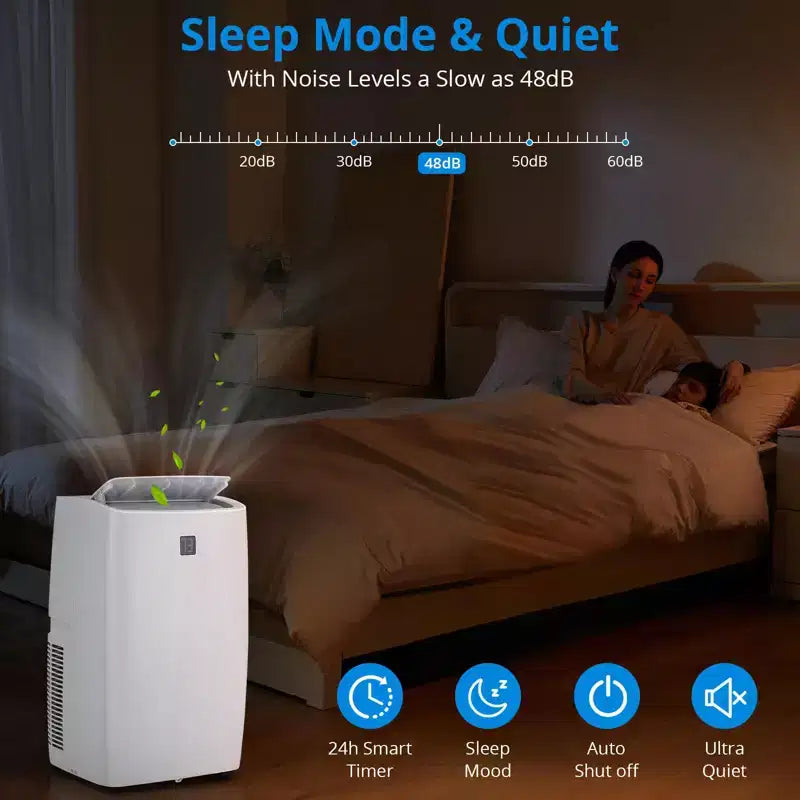 Aire acondicionado portátil de 12000 BTU, 3 en 1, refrigeración, ventilador deshumidificador para habitaciones de hasta 450 pies cuadrados, pantalla digital, control remoto y modo de reposo inteligente