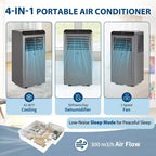Aire Acondicionado Portátil de 8,000 BTU, Unidades de Aire Acondicionado Portátil 4 en 1 para Habitaciones con Ventilador, Deshumidificador, Enfría Habitaciones de Hasta 32.5 Metros Cuadrados
