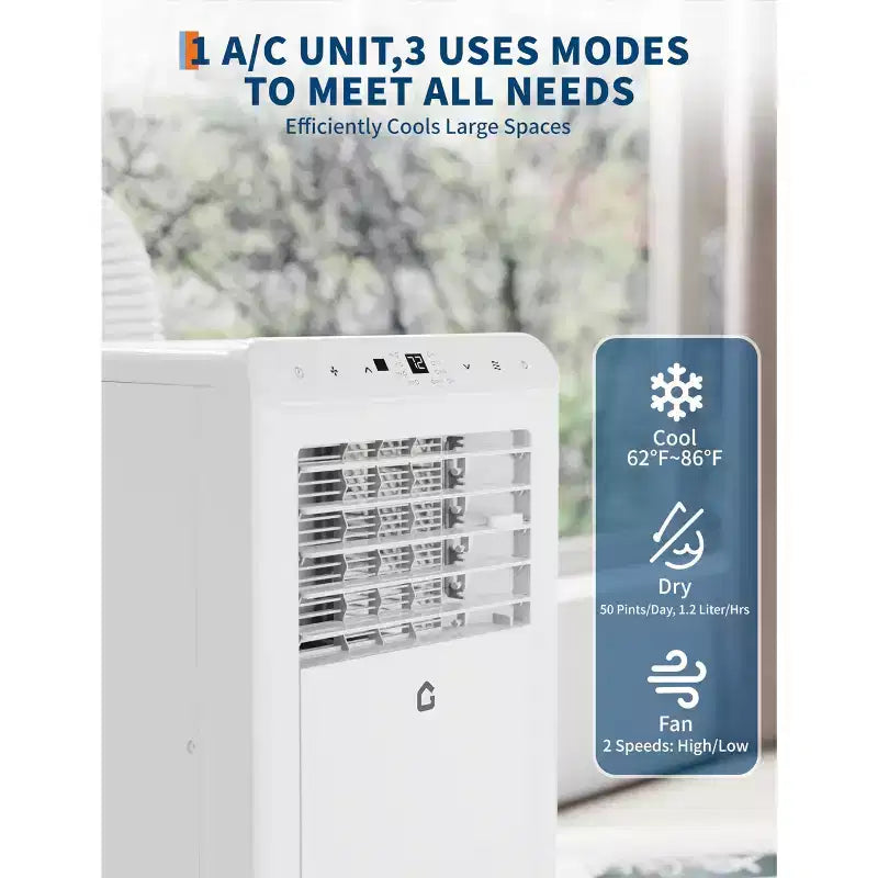 Aire Acondicionado Portátil de 8,000 BTU, Unidades de Aire Acondicionado Portátil 4 en 1 para Habitaciones con Ventilador, Deshumidificador, Enfría Habitaciones de Hasta 32.5 Metros Cuadrados