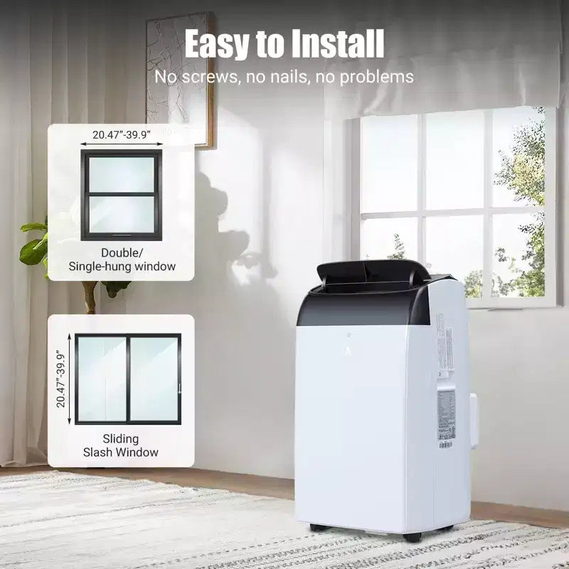 Acondicionador de aire portátil de 14000 BTU enfría hasta 70 m², unidad de aire acondicionado portátil 3 en 1 silenciosa con control remoto y kits de instalación