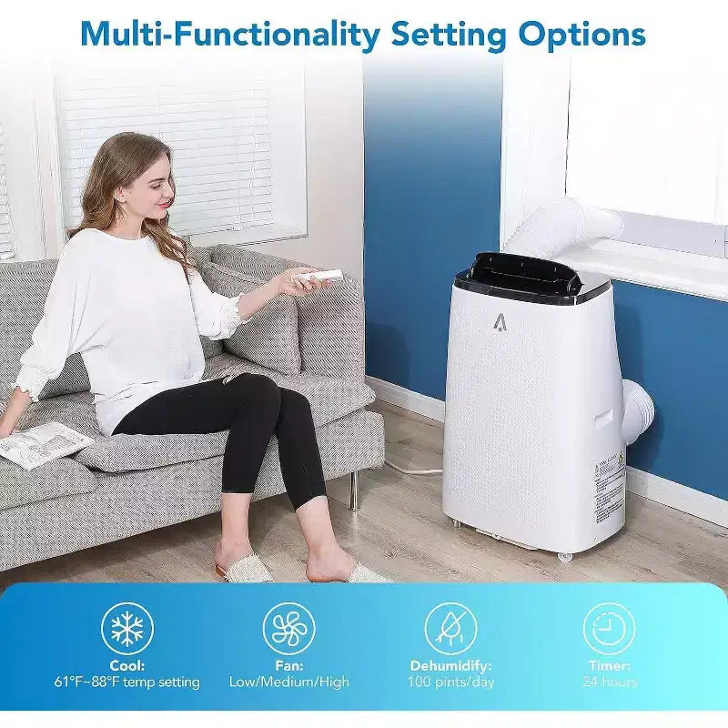 Aire acondicionado portátil de 15,000 BTU, aire acondicionado portátil con enfriamiento integrado, deshumidificador y ventilador. Enfría hasta 850 pies cuadrados en dormitorio, oficina, cocina.
