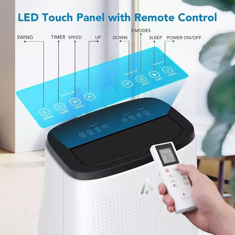 Aire acondicionado portátil de 15,000 BTU, aire acondicionado portátil con enfriamiento integrado, deshumidificador y ventilador. Enfría hasta 850 pies cuadrados en dormitorio, oficina, cocina.