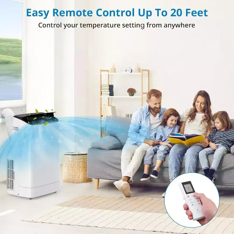 Aire Acondicionado Portátil de 14,000 BTU - Enfriamiento 4 en 1 para 70 m², Silencioso con Control Remoto y Kit de Ventana