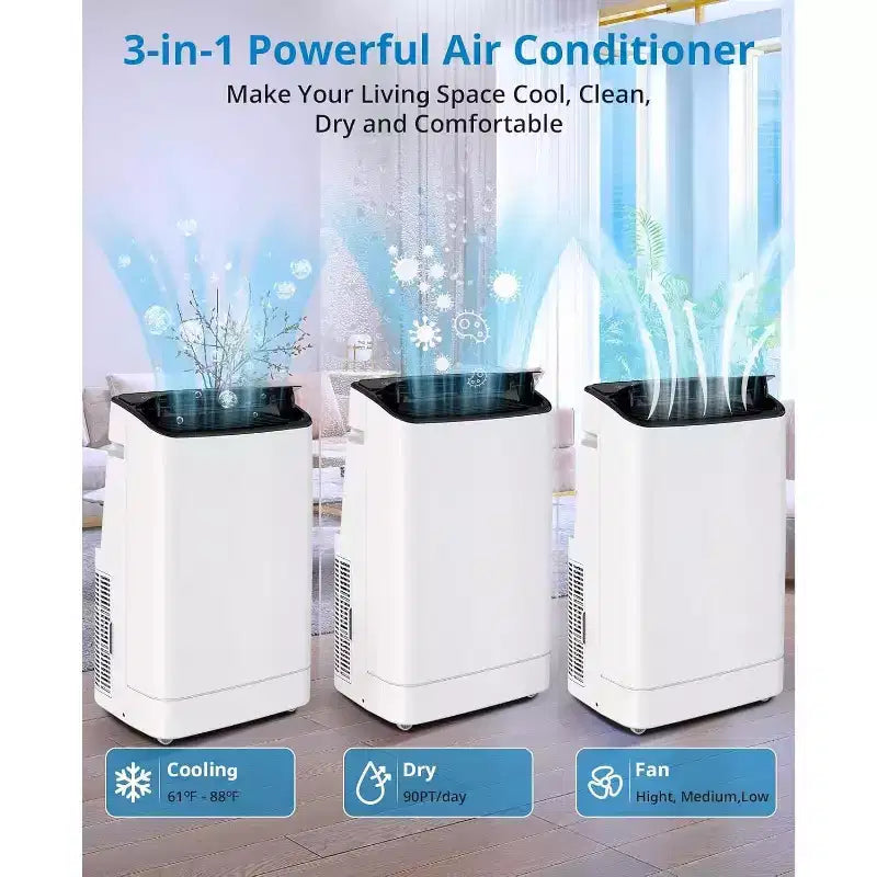 Aire Acondicionado Portátil de 14,000 BTU - Enfriamiento 4 en 1 para 70 m², Silencioso con Control Remoto y Kit de Ventana
