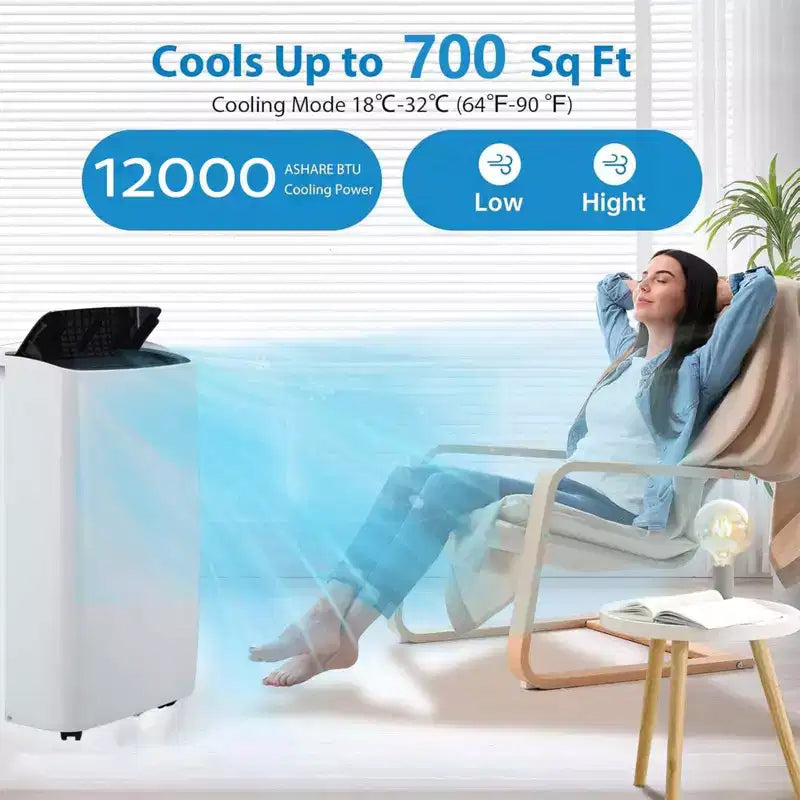 Aire Acondicionado, Aire Acondicionado Portátil de 12000 BTU con Modos de Deshumidificador y Ventilador, Enfría Habitaciones de hasta 65 m², Unidad de Aire Acondicionado de Suelo para Habitaciones
