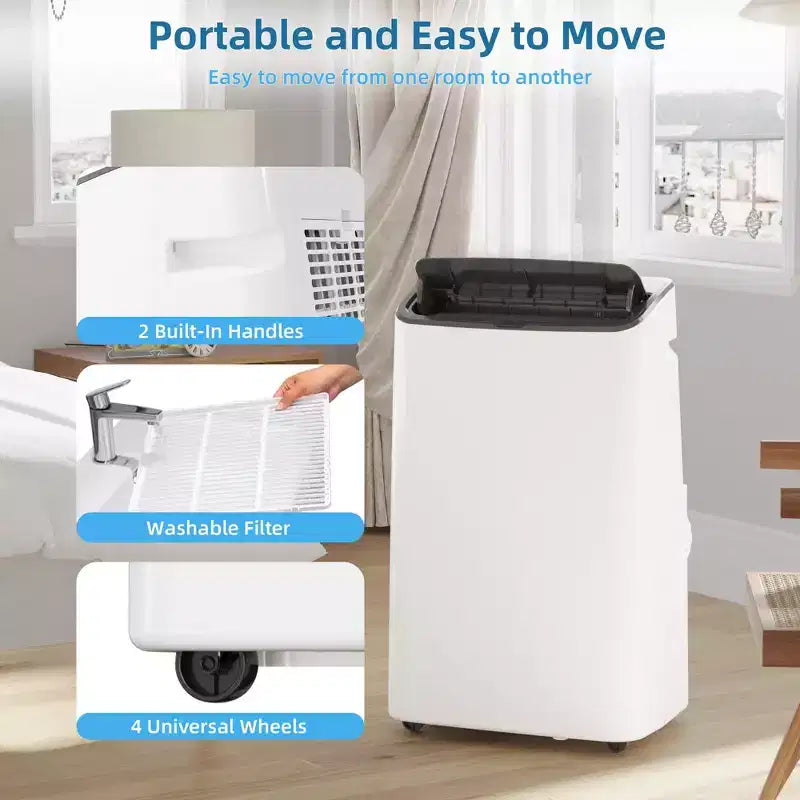 Aires acondicionados portátiles para habitaciones de hasta 70 m², aire acondicionado de piso de 14,000 BTU, control remoto, temporizador de 24 horas, kit de ventana deslizante
