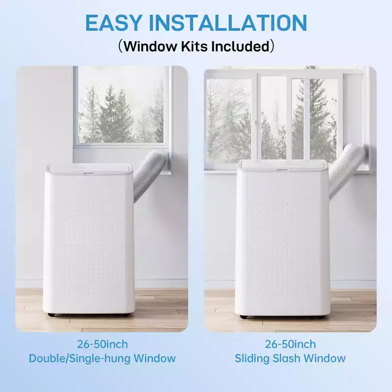 Aires acondicionados portátiles para habitaciones de hasta 70 m², aire acondicionado de piso de 14,000 BTU, control remoto, temporizador de 24 horas, kit de ventana deslizante