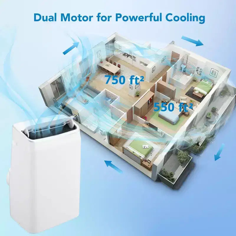 Aires acondicionados portátiles de 14000 BTU con control remoto, unidad de aire acondicionado portátil 3 en 1, enfría habitaciones de hasta 70 m², modo inteligente/reposo, 3 velocidades