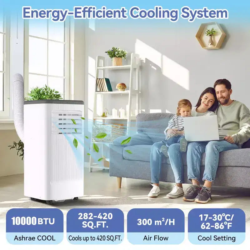 Aires acondicionados portátiles, Flarhetoric 10000 BTU Refrigeración/Ventilador/Deshumidificador 3 EN 1 Unidad de aire acondicionado portátil para habitaciones de 52 m², Unidades para habitaciones con bajo nivel de ruido