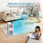 Aire acondicionado portátil 3 en 1 de 8,000 BTU - Enfría 350 pies cuadrados con deshumidificador, ventilador y modo de suspensión, temporizador de 24 horas, control remoto