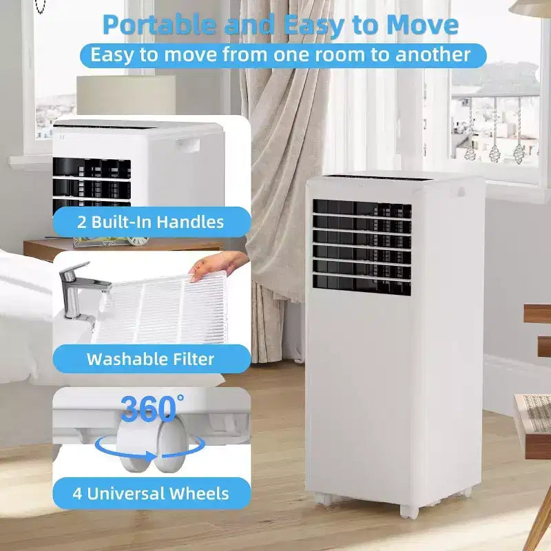 Aire acondicionado portátil 3 en 1 de 8,000 BTU - Enfría 350 pies cuadrados con deshumidificador, ventilador y modo de suspensión, temporizador de 24 horas, control remoto
