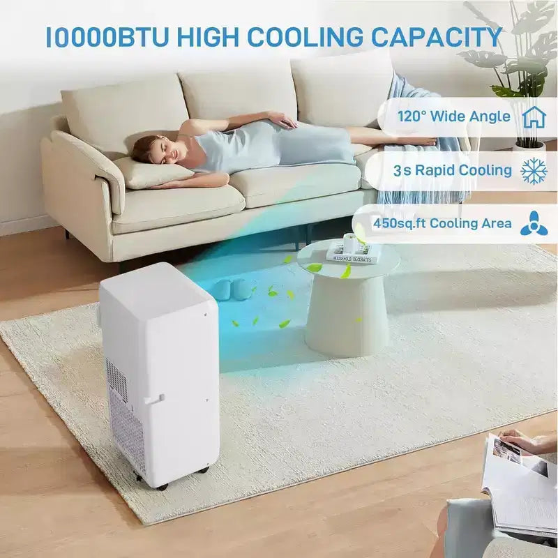 Aire Acondicionado Portátil, 10000 BTU, Refrigeración para Habitaciones de hasta 41.8 m², Unidad de Aire Acondicionado Portátil Silenciosa 4 EN 1 con Función de Ventilador Deshumidificador, Modo de Reposo