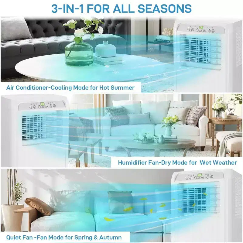 Aire Acondicionado Portátil, 10000 BTU, Refrigeración para Habitaciones de hasta 41.8 m², Unidad de Aire Acondicionado Portátil Silenciosa 4 EN 1 con Función de Ventilador Deshumidificador, Modo de Reposo