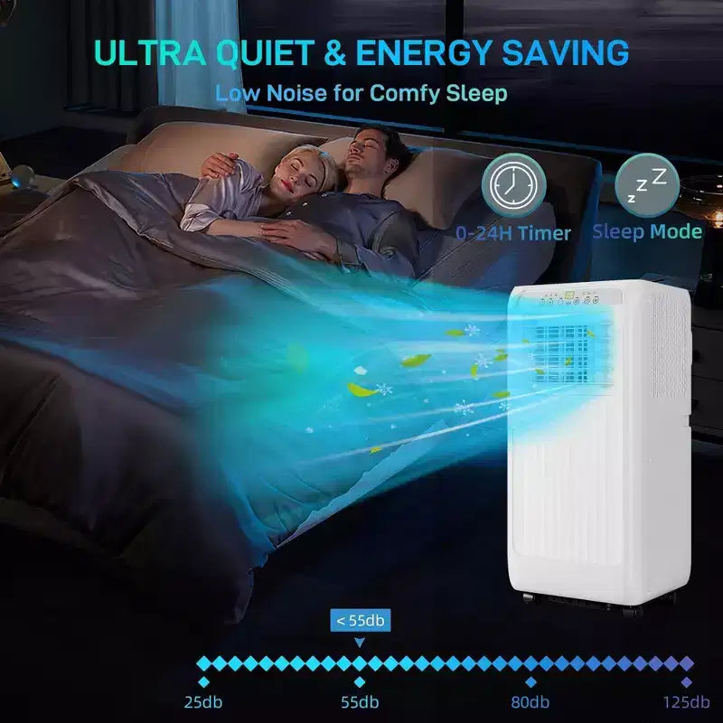 Aire Acondicionado Portátil, 10000 BTU, Refrigeración para Habitaciones de hasta 41.8 m², Unidad de Aire Acondicionado Portátil Silenciosa 4 EN 1 con Función de Ventilador Deshumidificador, Modo de Reposo