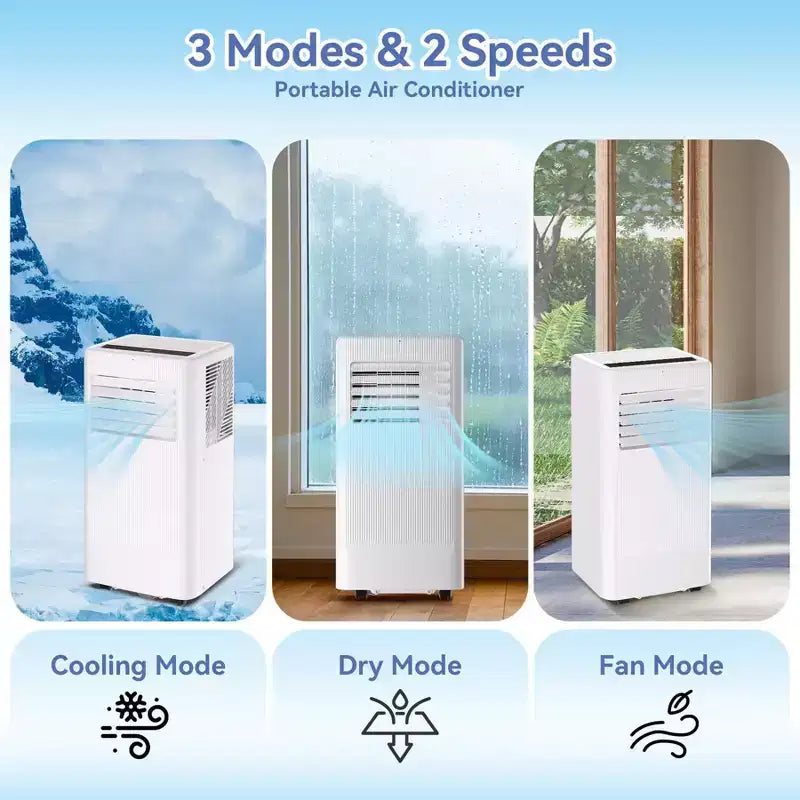 Aire acondicionado móvil de 8000 BTU, unidad de CA 3 en 1 con giro de 360 grados, enfría rápido 39 m², modo de suspensión, deshumidificador integrado, modo ventilador