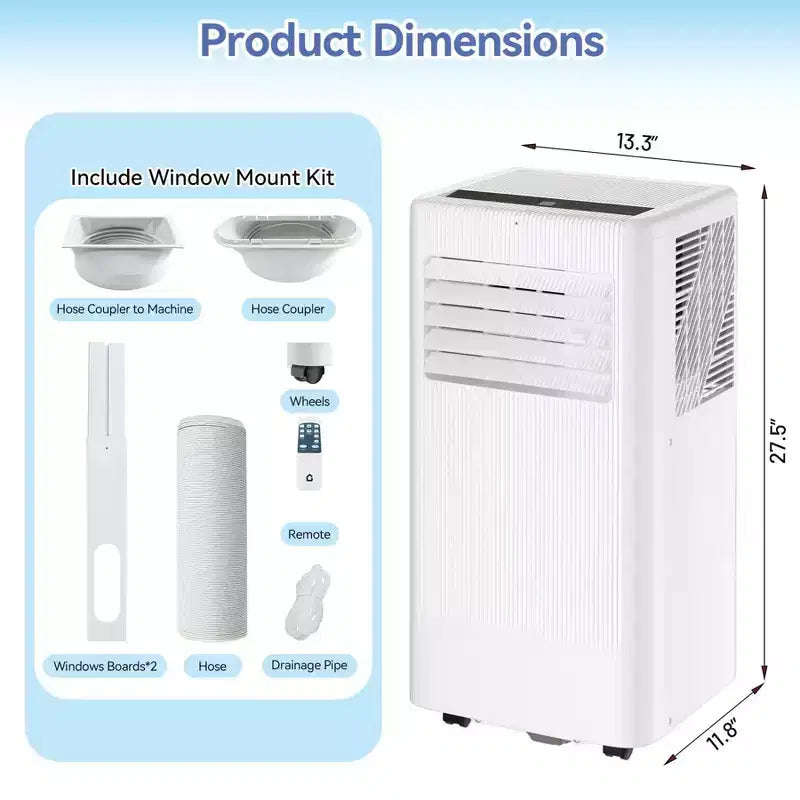 Aire acondicionado móvil de 8000 BTU, unidad de CA 3 en 1 con giro de 360 grados, enfría rápido 39 m², modo de suspensión, deshumidificador integrado, modo ventilador