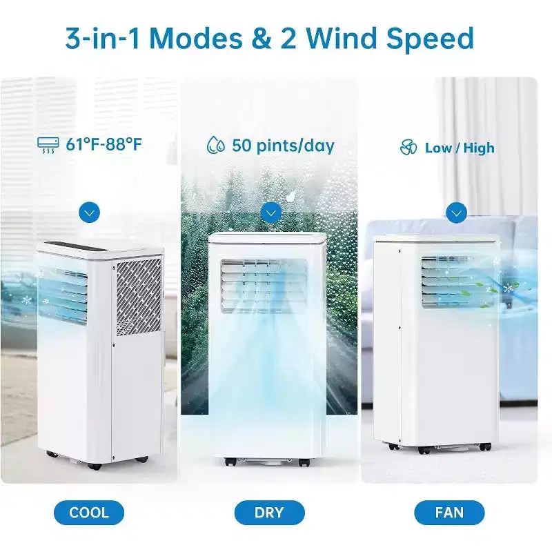 Aire acondicionado portátil de 8.000 BTU con refrigeración, deshumidificador, ventilador 3 en 1, pantalla LED, temporizador de 24 horas, alta eficiencia de refrigeración DOE SACC 5.000 BTU