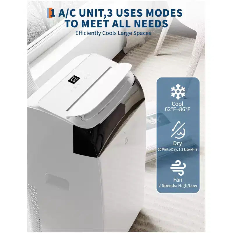 Acondicionadores de Aire de 14,000 BTU, enfrían hasta 70 m², aire acondicionado portátil 3 en 1 con modos de enfriamiento, deshumidificación y ventilador, control remoto