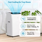 Aire Acondicionado Portátil con Inverter y Calefactor de 14000 BTU, Unidad de CA Portátil para Habitaciones de hasta 70 m², con Control Remoto de Ahorro de Energía 13.6