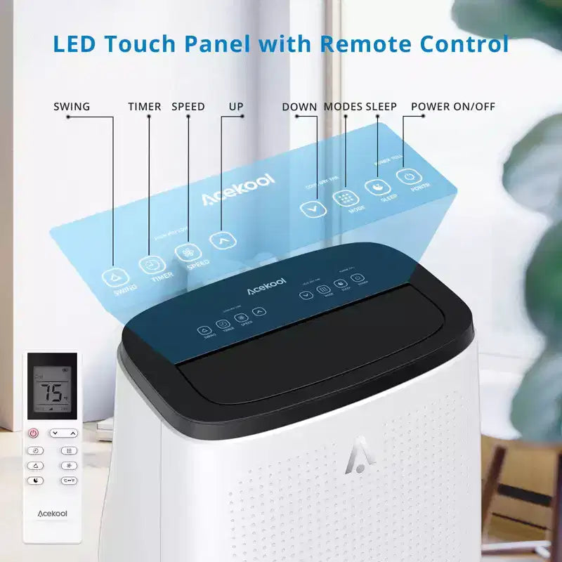 Aire acondicionado portátil de 14,000 BTU - Enfriamiento rápido 3 en 1 para 65 m², doble motor con deshumidificador y control remoto, ideal para habitaciones grandes y campistas, color negro
