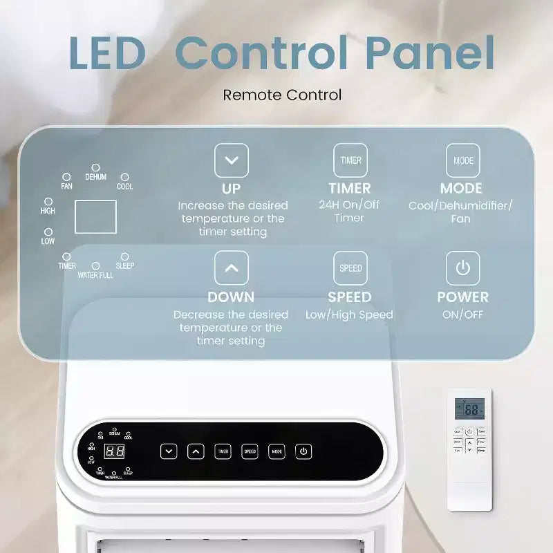 Acondicionador de Aire Portátil ZAFRO, Aire Acondicionado con Refrigeración, Ventilador, Deshumidificador, Modo de Reposo, 55 db, Enfría hasta 42 m²