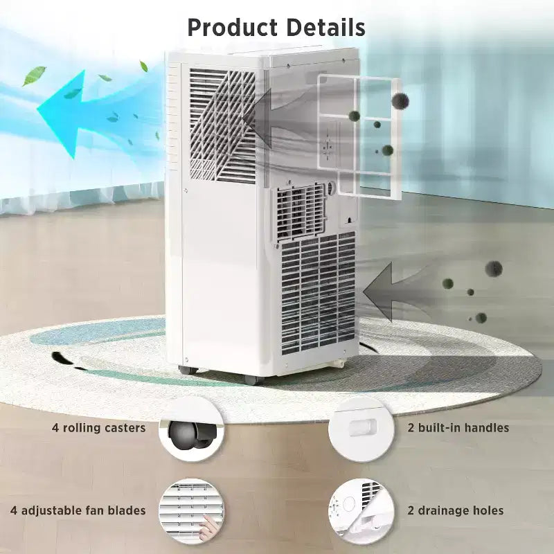 Aire acondicionado portátil ZAFRO, 4 modos de CA portátil con control remoto/pantalla LED/temporizador de 24 horas