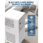 Aire Acondicionado Portátil sin Drenaje de 14,000 BTU para Interiores, Unidad de CA 3 en 1 para Dormitorios de 225-300 pies cuadrados, Deshumidificador, Ventilador, Modo Suspendido, Temporizador de 24 Horas