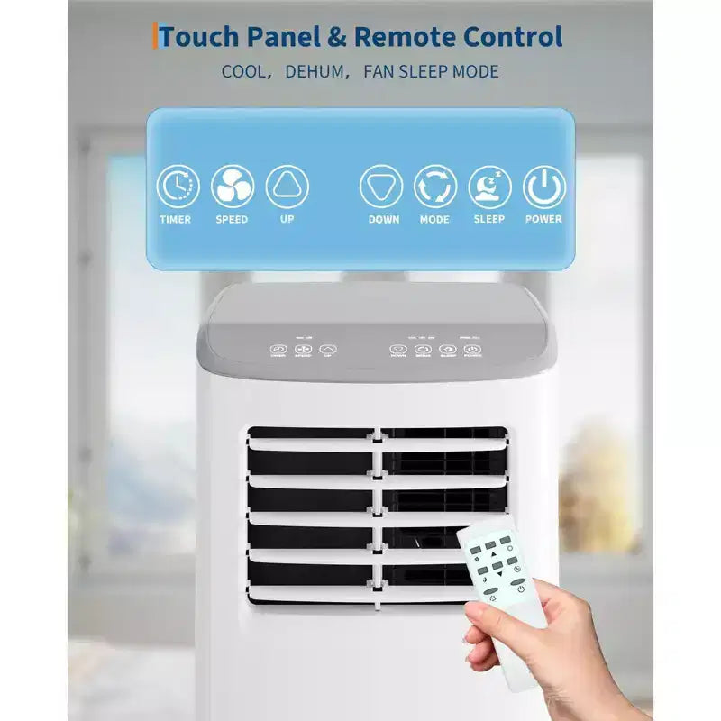 Acondicionador de aire TROPOW, unidad 3 en 1 de 8000 BTU con modo ventilador, control remoto y diseño sin ventilación, aire acondicionado portátil para habitaciones.