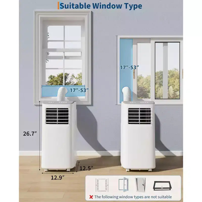 Acondicionador de aire TROPOW, unidad 3 en 1 de 8000 BTU con modo ventilador, control remoto y diseño sin ventilación, aire acondicionado portátil para habitaciones.