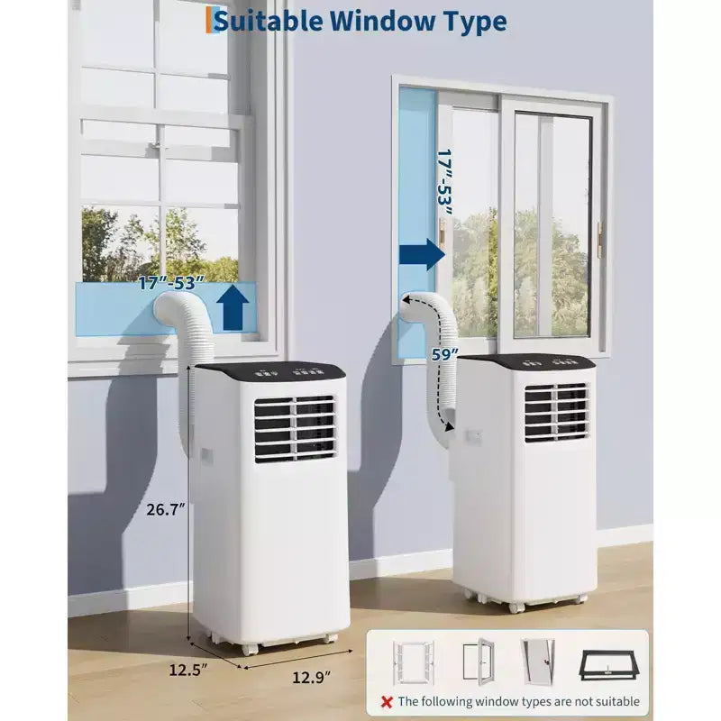 Acondicionador de aire TROPOW, unidad 3 en 1 de 8000 BTU con modo ventilador, control remoto y diseño sin ventilación, aire acondicionado portátil para habitaciones.