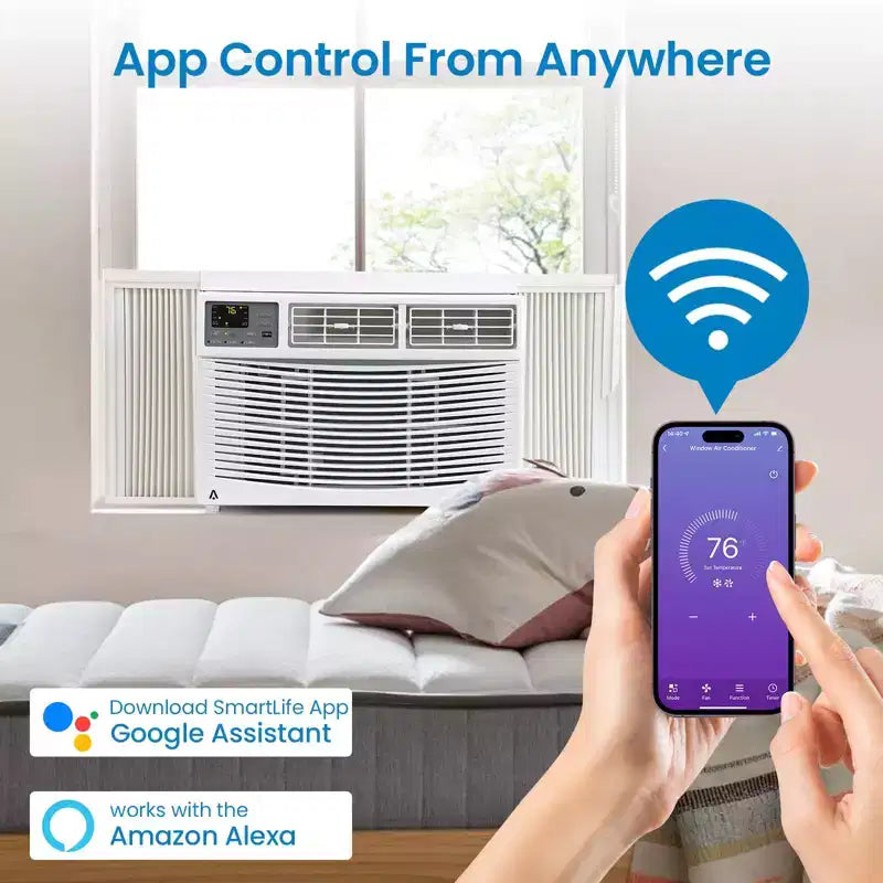 Aire acondicionado inteligente de ventana de 8000 BTU - Aire acondicionado con Wi-Fi para habitaciones de 350 pies cuadrados, enfriamiento silencioso de 51 dB con EER de 11, control por aplicación, pantalla digital y control remoto