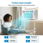 Aire acondicionado inteligente de ventana de 8000 BTU - Aire acondicionado con Wi-Fi para habitaciones de 350 pies cuadrados, enfriamiento silencioso de 51 dB con EER de 11, control por aplicación, pantalla digital y control remoto
